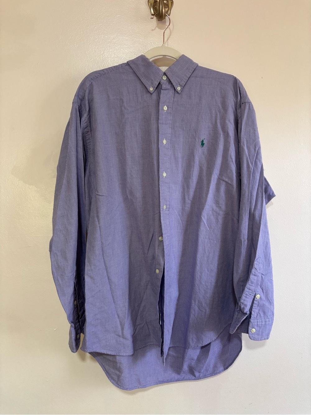 Ralph Lauren Blake Button Down in Lavender Micro Gingham size L Office Preppy
